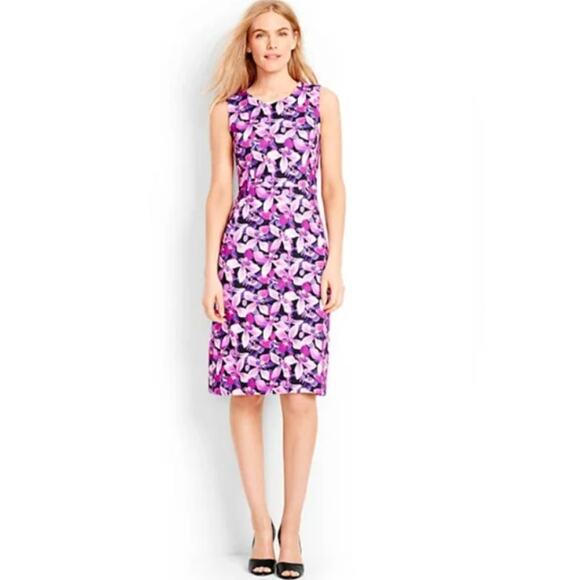 Lands' End Womens 10 Dress Knee Length Sleeveless Purple Iris Floral Stretch - Picture 1 of 12